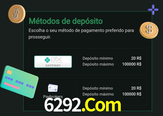 O cassino 6292.Com oferece uma grande variedade de métodos de pagamento